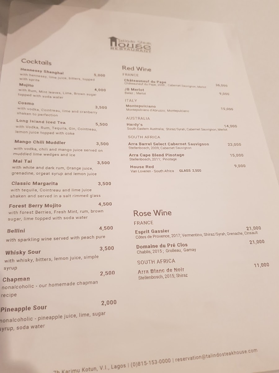 Menu Talindo Steak House-1